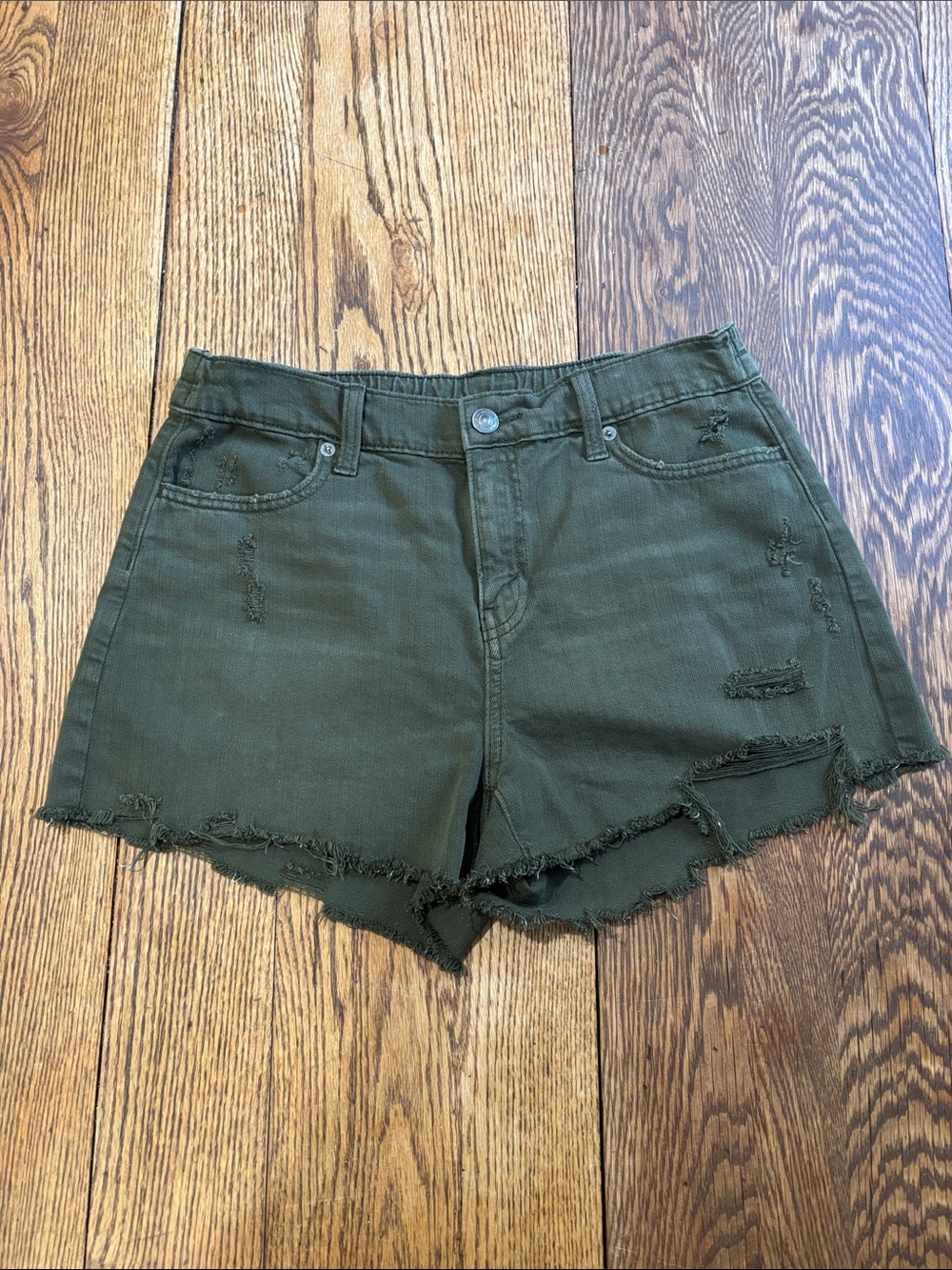aerie Olive Green Distressed High-Rise Jean Shorts